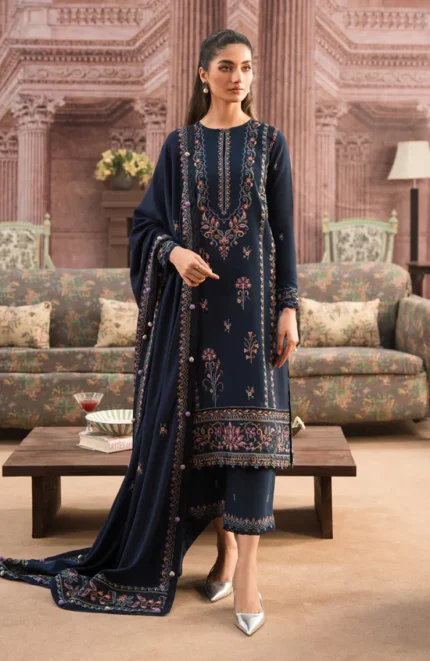 Seran 3PC Dhanak Heavy Embroidered Suit with Shawl & Embroidered Trouser – BIC 4243