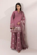 Sapphire 3PC Dhanak Embroidered Suit with Coutrai Printed Shawl & Embroidered Trouser – BIC 4055