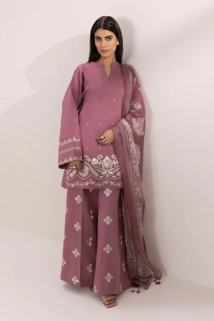 Sapphire 3PC Dhanak Embroidered Suit with Coutrai Printed Shawl & Embroidered Trouser – BIC 4055