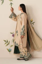 Baroque Women’s 3 Piece Dhanak Embroidered Suit with Shawl & Trouser - Image 3