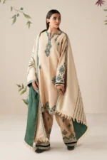 Baroque Women’s 3 Piece Dhanak Embroidered Suit with Shawl & Trouser