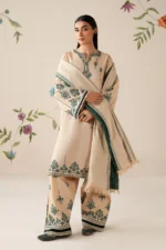 Baroque Women’s 3 Piece Dhanak Embroidered Suit with Shawl & Trouser - Image 2