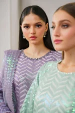 Baroque Organza 3PC Sequin Embroidered Suit with Silk Trouser & Dupatta – BIC 4266 - Image 6