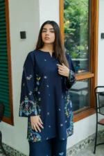 URGE-2PC DHANAK EMBROIDERED SHIRT WITH DHANAK EMBROIDRED TROUSER-BIC-136 - Image 2