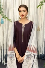 URGE-3PC DHANAK EMBROIDERY SHIRT WITH COUTURE PRINT SHAWL DUPATTA-BIC-3202 - Image 4