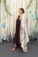 URGE-3PC DHANAK EMBROIDERY SHIRT WITH COUTURE PRINT SHAWL DUPATTA-BIC-3202