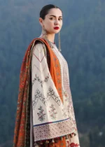 HUSSAIN REHAR-3PC DHANAK EMBROIDERED SHIRT WITH COURTRAI PRINTED SHAWL AND TROUSER-BIC-4260 - Image 3