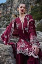 IMAGE-3PC DHANAK EMBROIDERED SHIRT WITH CHIFFON EMBROIDERED DUPATTA AND EMB TROUSER-BIC-4113 - Image 3