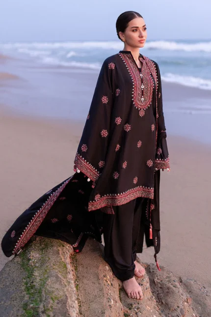 CROSS STITCH-3PC DHANAK EMBROIDERED SHIRT WITH DHANAK EMBROIDERED SHAWL AND TROUSER BIC-4336