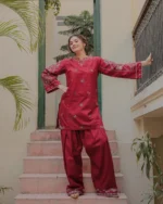 URGE-2PC DHANAK EMBROIDERED SHIRT AND EMBROIDRED TROUSER-BIC-126 - Image 4