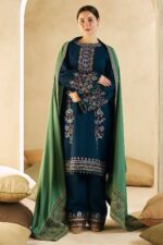 ZARA SHAH JAHAN- 3PC DHANAK EMBROIDERED SHIRT WITH DHANAK EMBROIDERED SHAWL AND EMB TROUSER-BIC-4211