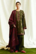 ZARA SHAH JAHAN- 3PC DHANAK EMBROIDERED SHIRT WITH COURTRAI PRINTED SHAWL AND TROUSER-BIC-4046
