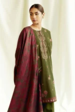 ZARA SHAH JAHAN- 3PC DHANAK EMBROIDERED SHIRT WITH COURTRAI PRINTED SHAWL AND TROUSER-BIC-4046 - Image 2