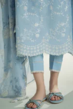 CROSS STITCH-3PC DHANAK EMBROIDERED SHIRT WITH COUTRAI PRINTED SHAWL AND TROUSER-BIC-4109 - Image 4